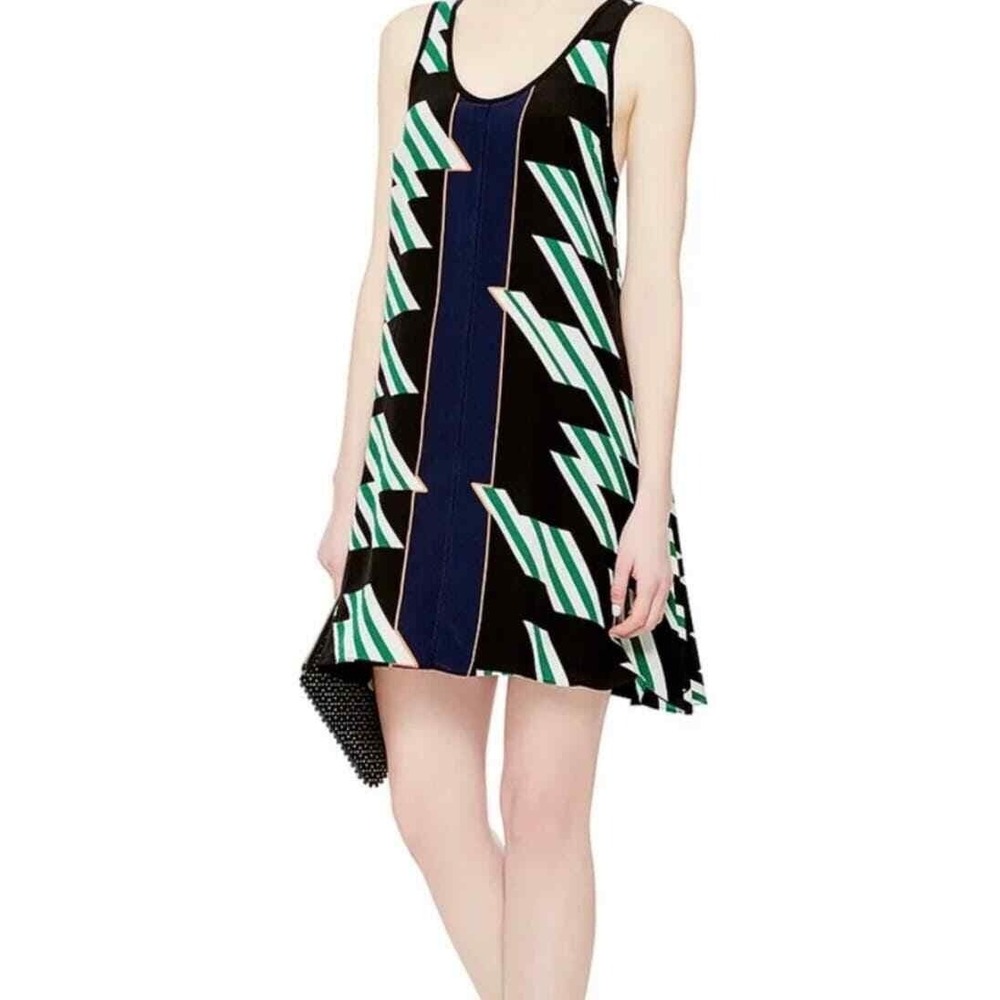 Derek Lam 10 Crosby Dress Printed Womens 0 Black Geometric Silk Sleeveless Mini